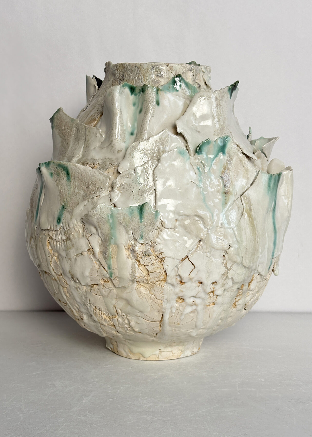 Vessel no 54 - Handbuilt stoneware ceramic vessel with cracked, blistered surface and layered oxide glaze by Rebeccah Pailes-Friedman