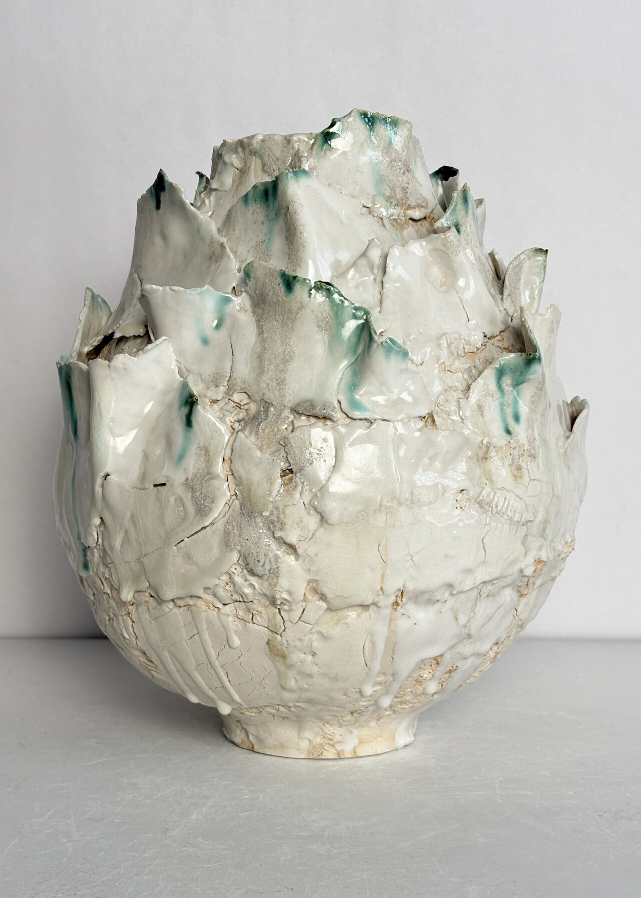 Vessel no 54 - Handbuilt stoneware ceramic vessel with cracked, blistered surface and layered oxide glaze by Rebeccah Pailes-Friedman