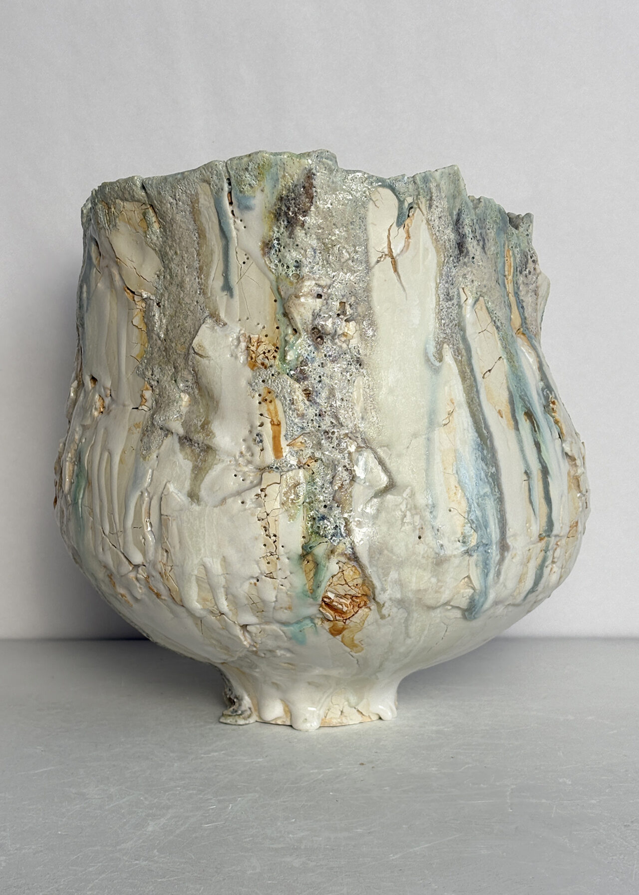 Vessel no. 56 Contemporary ceramic vessel with blistered surface texture and oxide glaze, sculptural stoneware by Rebeccah Pailes-Friedman
